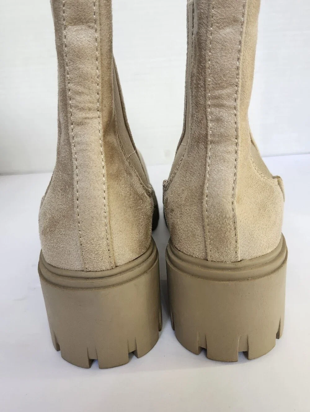 MADDEN GIRL Beige Suede Chelsea Lug Ankle Boots